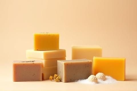 Assortment of handmade natural soap bars.
